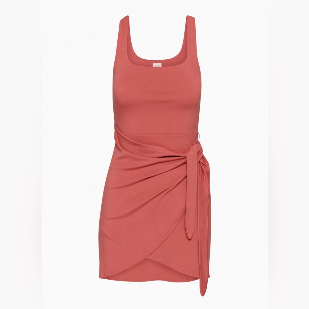 Aritzia Wilfred Saturn Mini Dress - Warm Sienna Red Jersey Wrap Dress